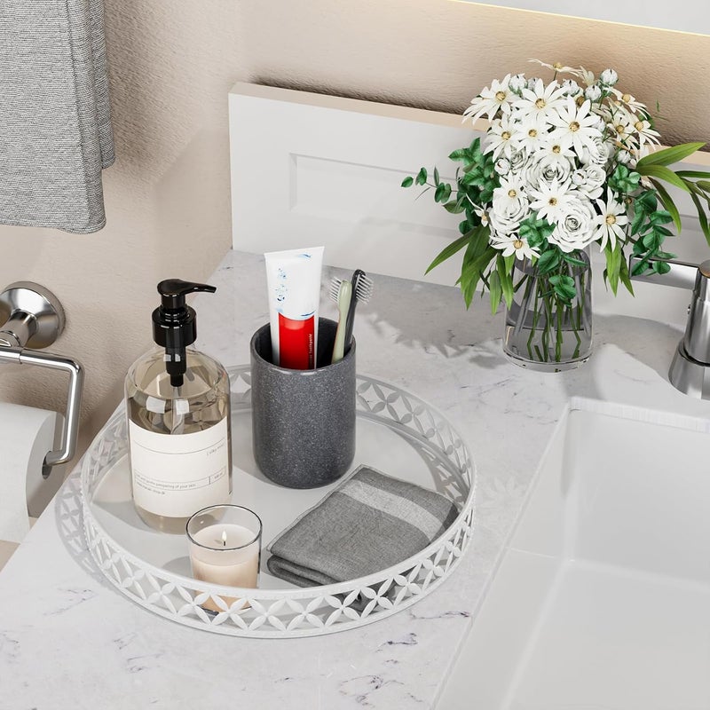 EKNITEY Bathroom Trays for Counter - 11 Inch White Decorative Tray Countertop Cosmetics Vanity Perfume Organizer Storage Tray for Bathroom - Image 2